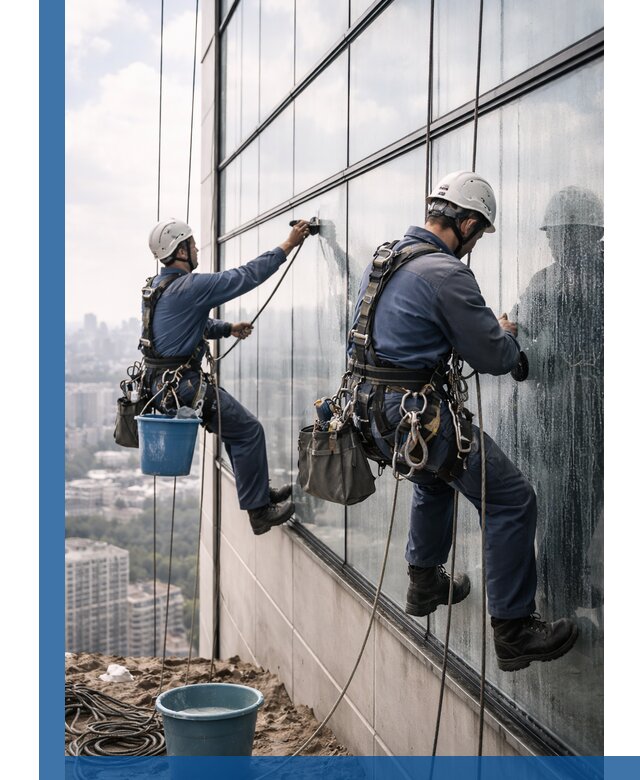 Профессиональная мойка фасадных окон альпинистами в Долгопрудном