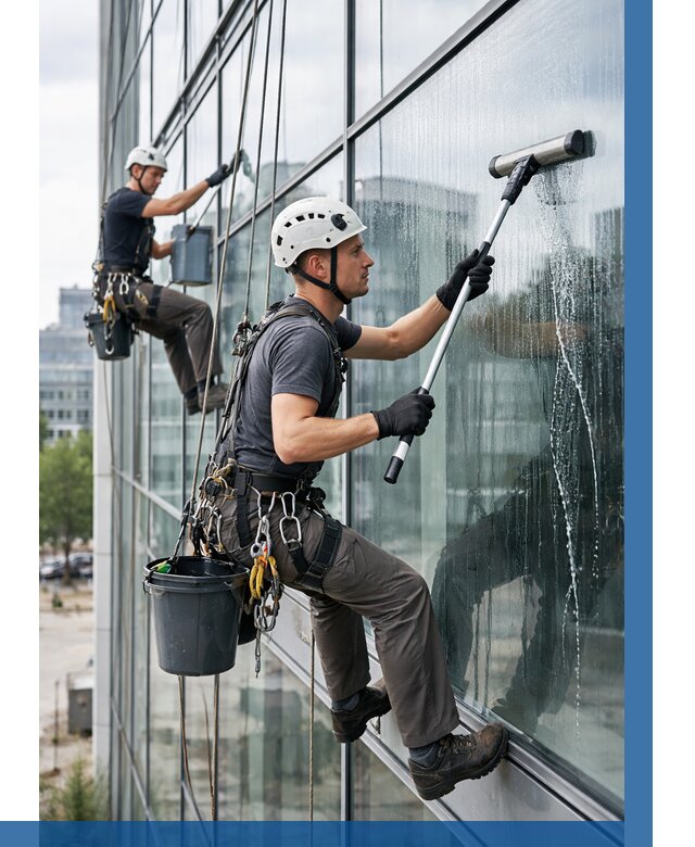 Мойка витражей альпинистами в Долгопрудном от 710 р. под ключ|ВЫСОТНИК-Длг