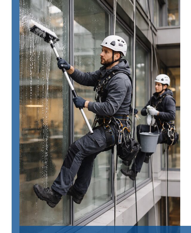 Профессиональная мойка витражей промышленными альпинистами в Долгопрудном