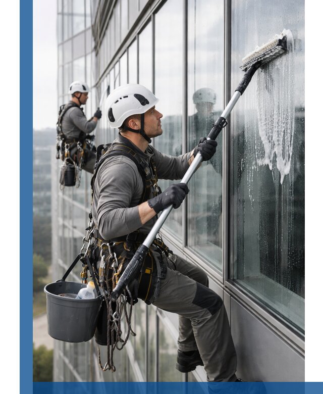 Высотная мойка сплошного остекления с выездом в Долгопрудном