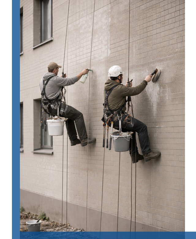 Удаление высолов с фасада зданий в Долгопрудном без повреждений и следов