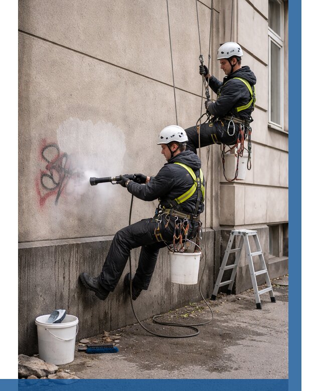 Удаление граффити с фасада в Долгопрудном от 4566 р. | ВЫСОТНИК-Длг