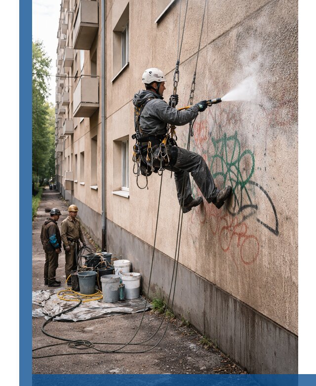 Удаление граффити с фасада в Долгопрудном без следов и повреждений