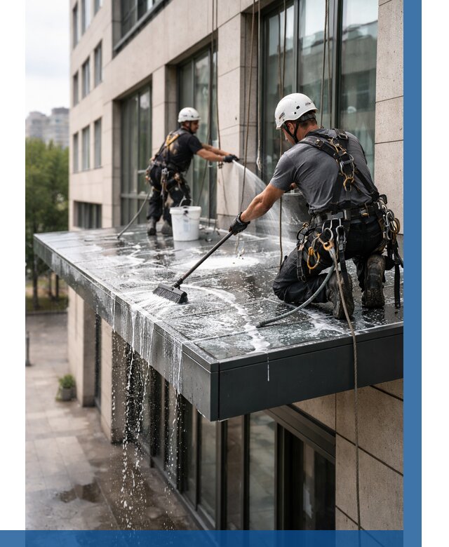 Мойка козырьков и навесов в Долгопрудном от 3551 р. | ВЫСОТНИК-Длг