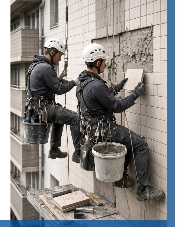 Ремонт облицовки фасада плиткой в Долгопрудном от 1826 р. | ВЫСОТНИК-Длг