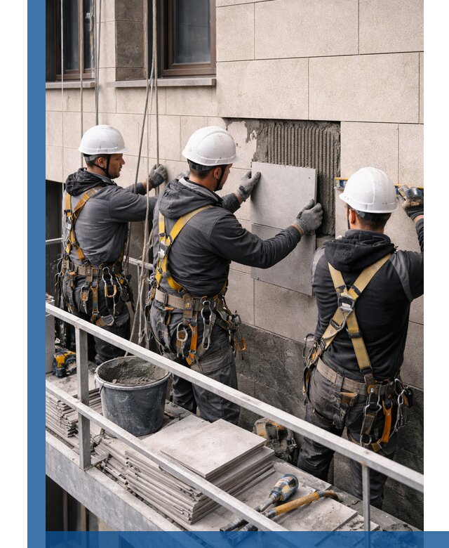 Ремонт облицовки фасада плиткой в Долгопрудном с гарантией