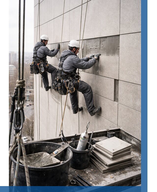 Ремонт фасада из керамогранита в Долгопрудном от 2537 р. | ВЫСОТНИК-Длг