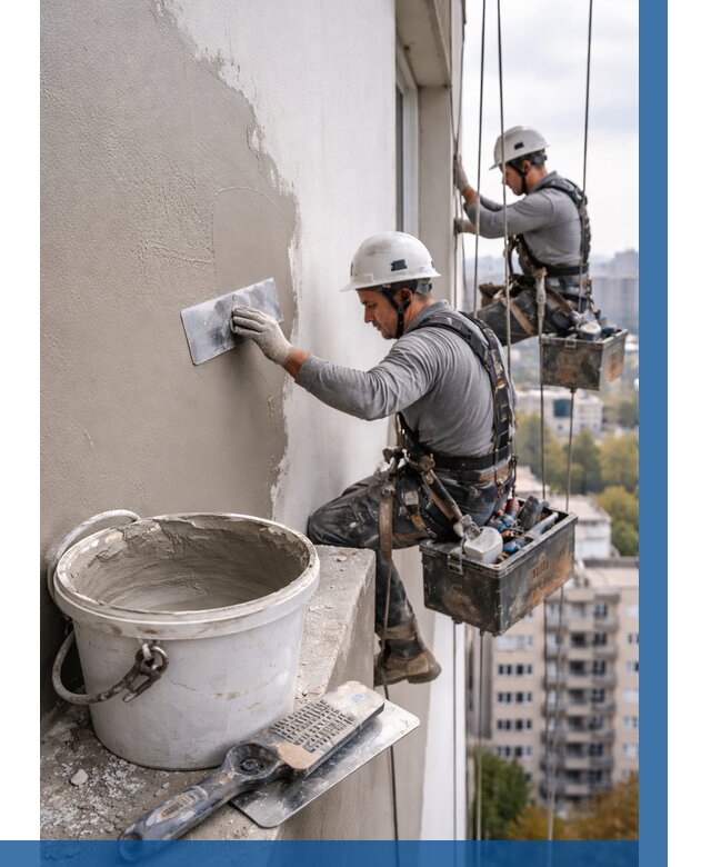 Шпаклевка фасада на высоте в Долгопрудном от 710 р. | ВЫСОТНИК-Длг