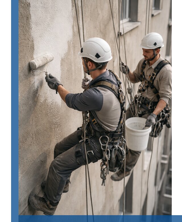 Грунтовка фасада на высоте в Долгопрудном промышленными альпинистами
