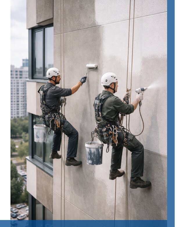 Покраска фасада альпинистами в Долгопрудном от 304 р. | ВЫСОТНИК-Длг