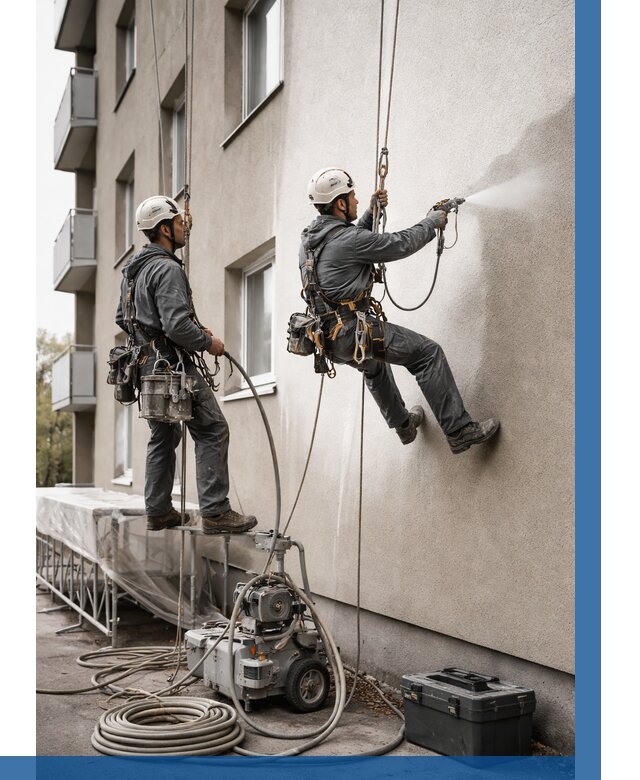 Безвоздушная покраска фасада в Долгопрудном от 223 р/м² | ВЫСОТНИК-Длг