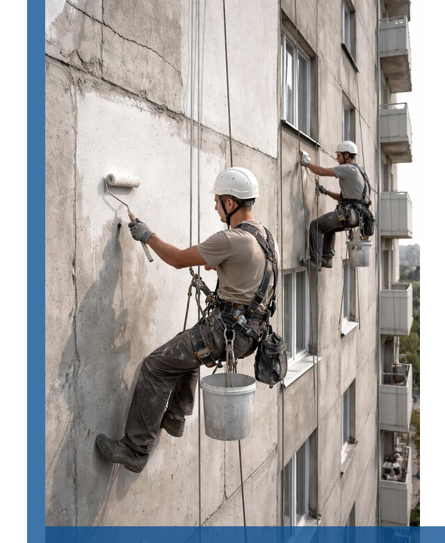 Покраска бетонного фасада в Долгопрудном для жилых и промышленных объектов