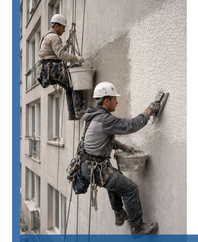 Нанесение декоративной штукатурки короед на фасад в Долгопрудном