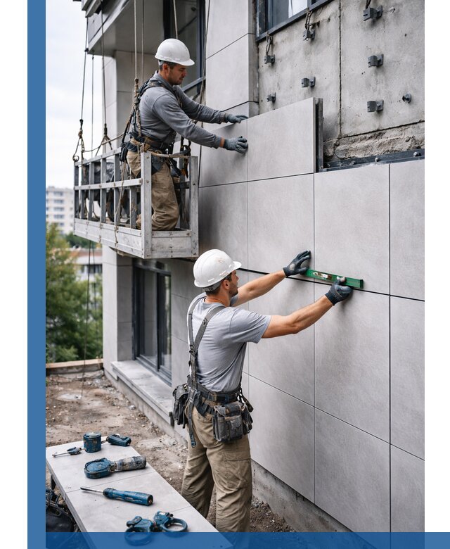 Монтаж керамогранита на фасад в Долгопрудном под ключ с гарантией качества