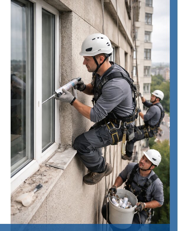 Герметизация оконных швов снаружи в Долгопрудном от 1522 р. | ВЫСОТНИК-Длг