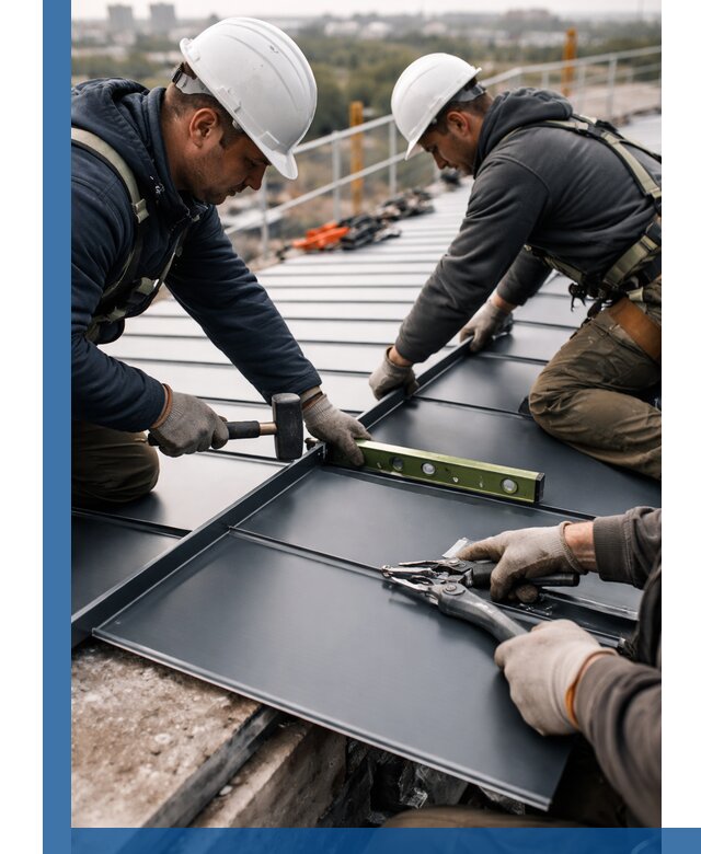 Монтаж фальцевой кровли в Долгопрудном для промышленных зданий