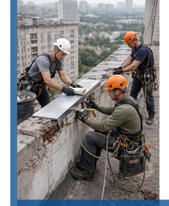 Ремонт парапета на кровле в Долгопрудном, высотные работы с гарантией