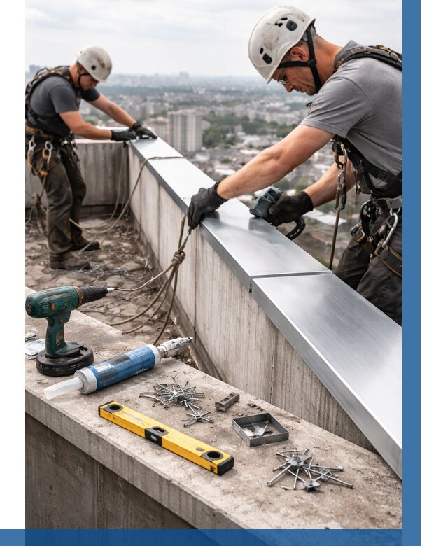 Монтаж парапетных крышек в Долгопрудном от 812 р. | ВЫСОТНИК-Длг