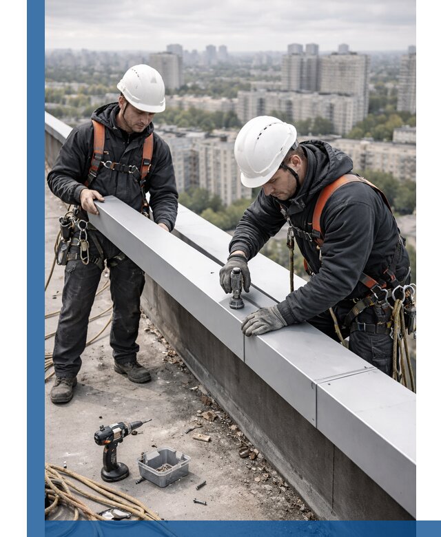 Монтаж парапетных крышек и ограждений кровли в Долгопрудном