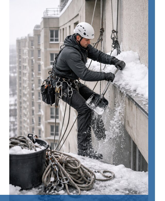 Очистка карнизов от снега в Долгопрудном от 304 р. | ВЫСОТНИК-Длг