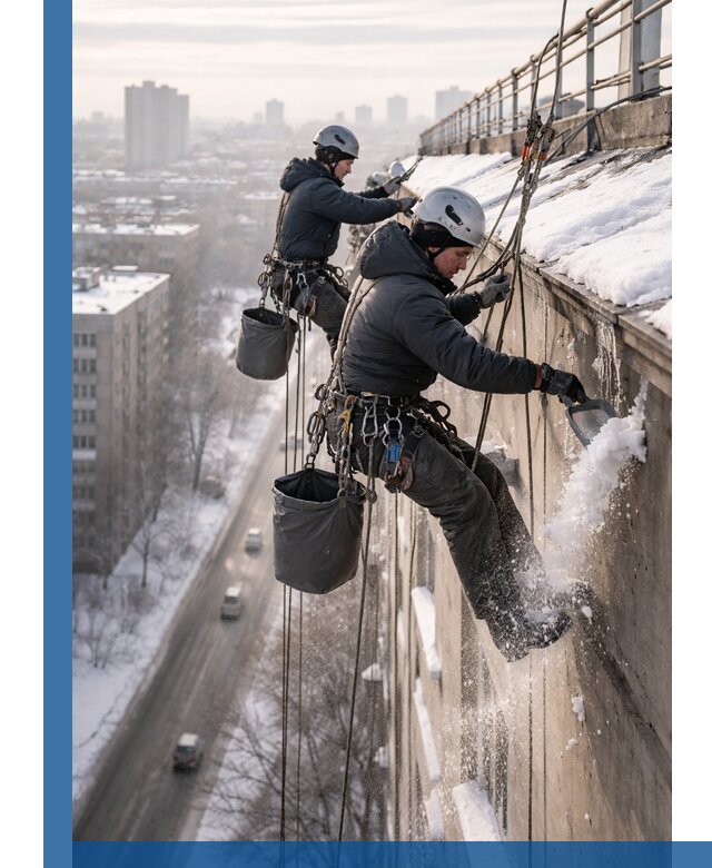 Очистка карнизов от снега в Долгопрудном профессионально и безопасно