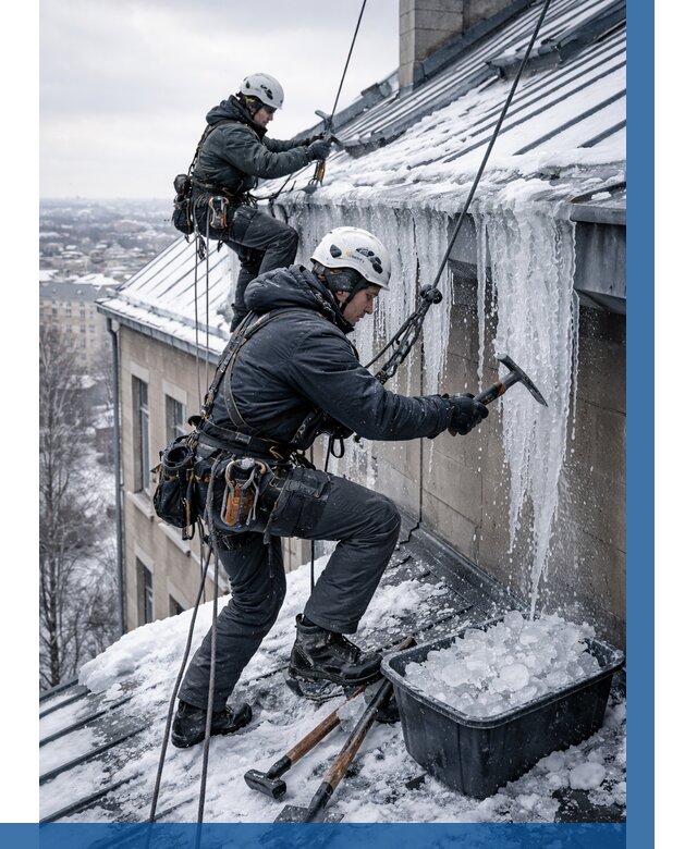 Удаление наледи с кровли в Долгопрудном от 5580 р. | ВЫСОТНИК-Длг