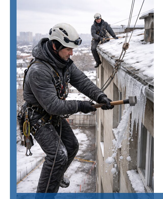 Сбивание и удаление сосулек с крыши в Долгопрудном безопасно