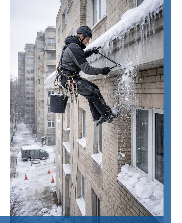 Удаление наледи с карнизов в Долгопрудном от 355 р. | ВЫСОТНИК-Длг