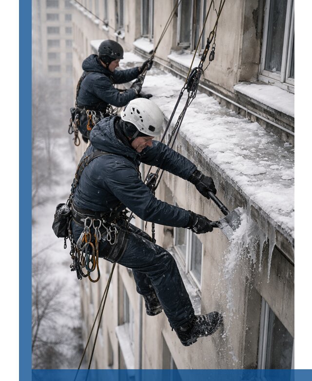 Удаление наледи и сосулек с карнизов в Долгопрудном профессионально
