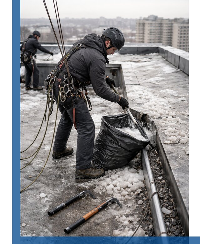 Аварийная очистка кровли в Долгопрудном от промальпинистов