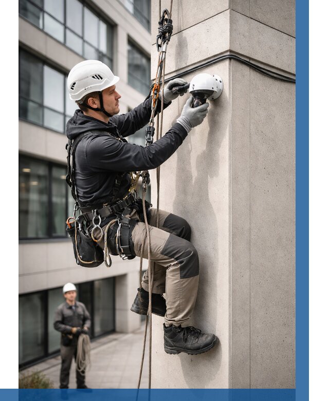 Монтаж камер видеонаблюдения на фасаде в Долгопрудном от 8624 р.-ВЫСОТНИК-Длг