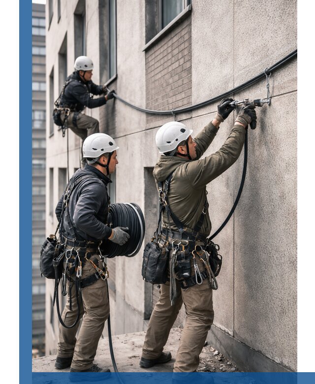 Прокладка кабеля по фасаду в Долгопрудном, профессиональный монтаж