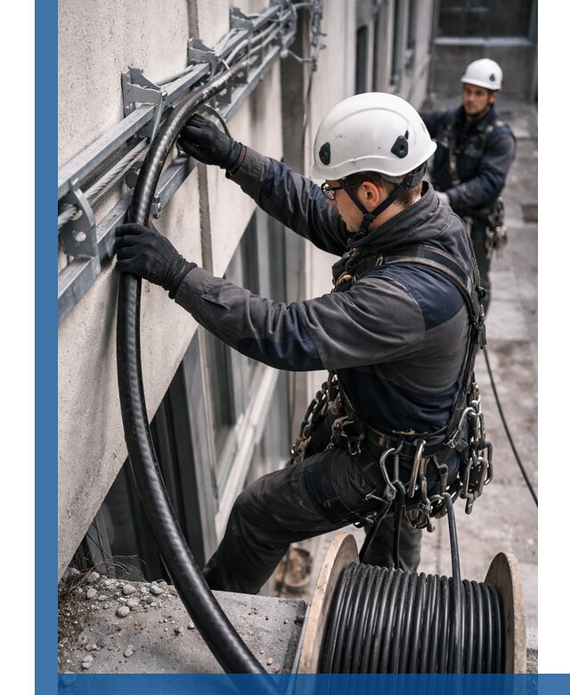 Протяжка кабеля питания на высоте в Долгопрудном с гарантией безопасности и качества