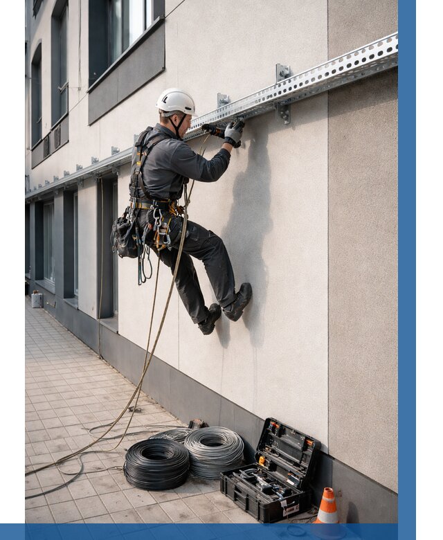 Монтаж кабельных лотков на фасаде в Долгопрудном от 1218 р. | ВЫСОТНИК-Длг