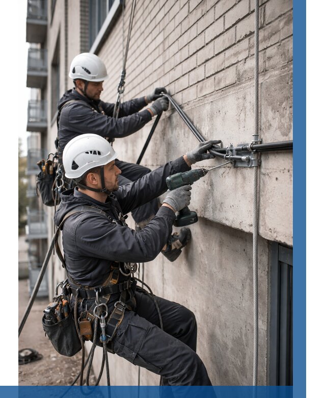 Крепление кабеля на фасаде в Долгопрудном от 355 р. | ВЫСОТНИК-Длг