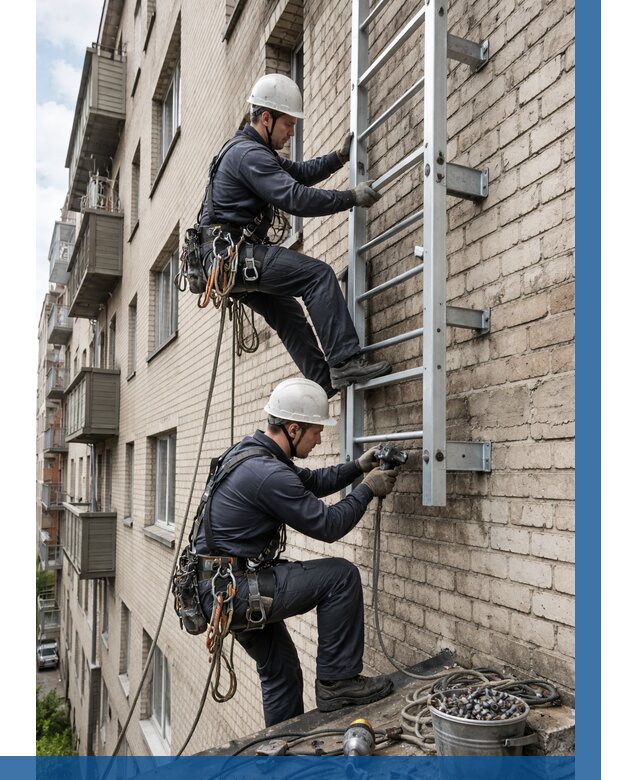 Монтаж пожарной лестницы в Долгопрудном от 25365 р заказать у ВЫСОТНИК-Длг