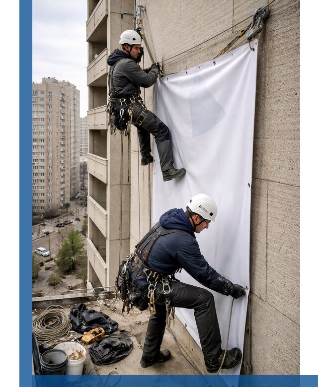 Профессиональный монтаж баннеров на фасаде в Долгопрудном