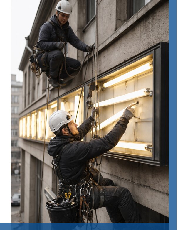 Замена ламп в вывеске в Долгопрудном под ключ от 3551 р. | ВЫСОТНИК-Длг