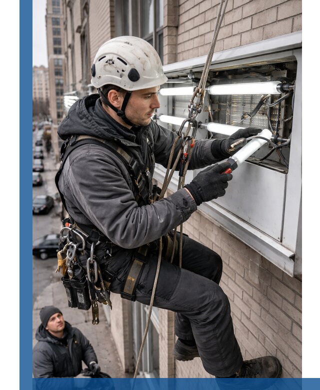Профессиональная замена ламп в наружной вывеске в Долгопрудном