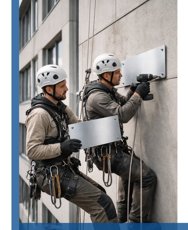 Монтаж табличек и указателей в Долгопрудном для зданий и сооружений