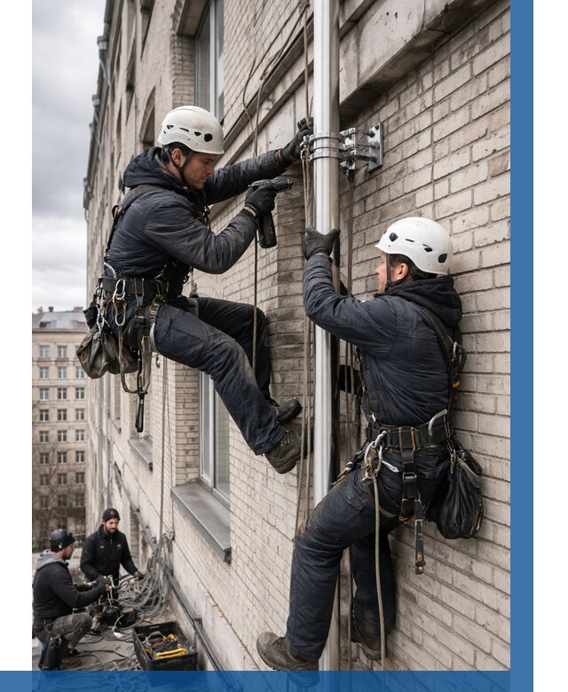 Монтаж флагштока на здании в Долгопрудном от 6595 р. | ВЫСОТНИК-Длг