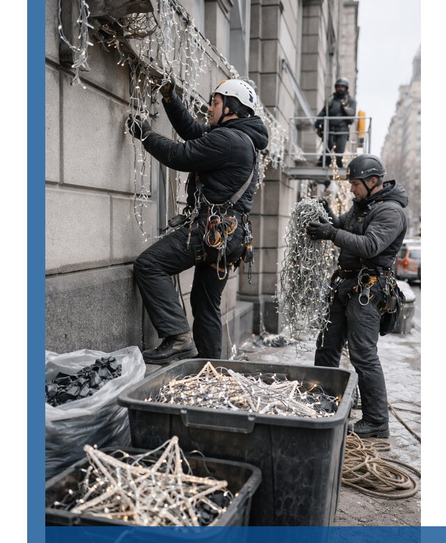 Демонтаж новогоднего оформления и гирлянд в Долгопрудном