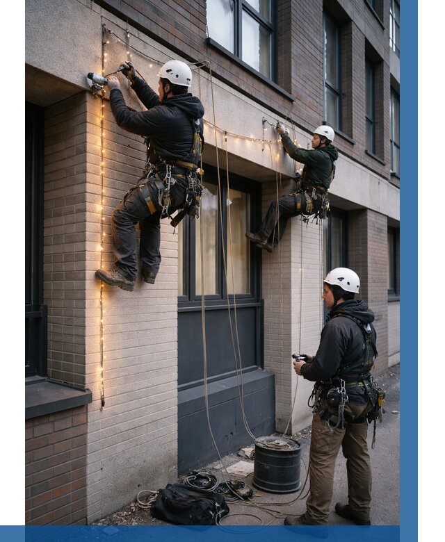 Монтаж гирлянд на фасаде в Долгопрудном от 3551 р. | ВЫСОТНИК-Длг