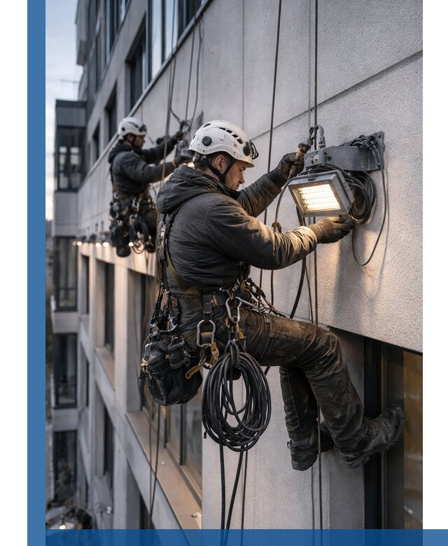 Монтаж фасадного освещения в Долгопрудном установка и подключение