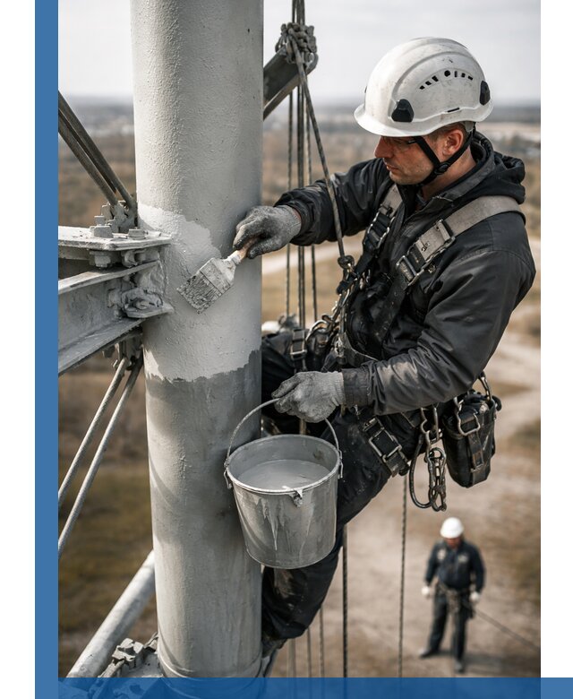 Покраска мачт связи в Долгопрудном промышленными альпинистами