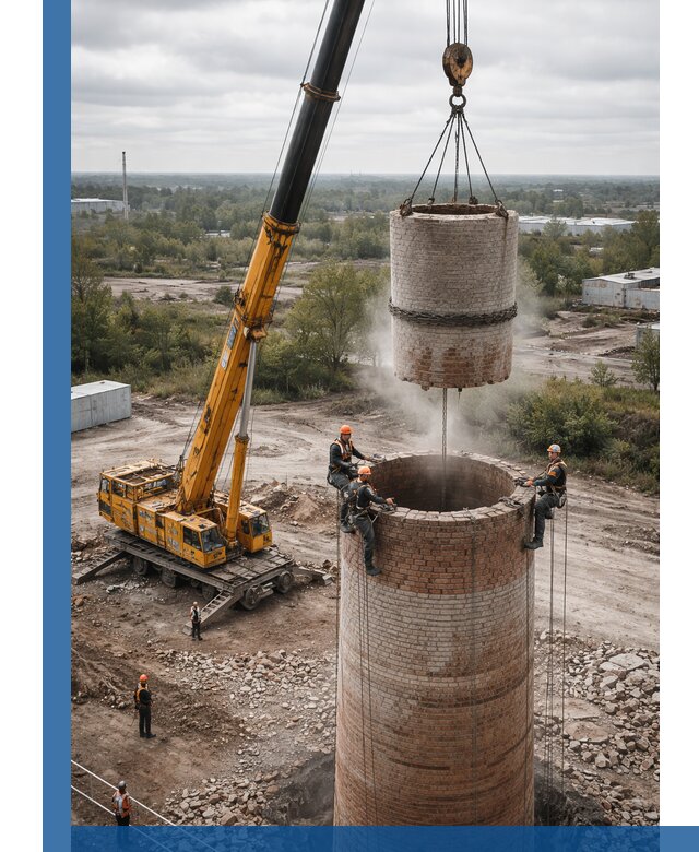 Демонтаж дымовой трубы в Долгопрудном с гарантиями безопасности