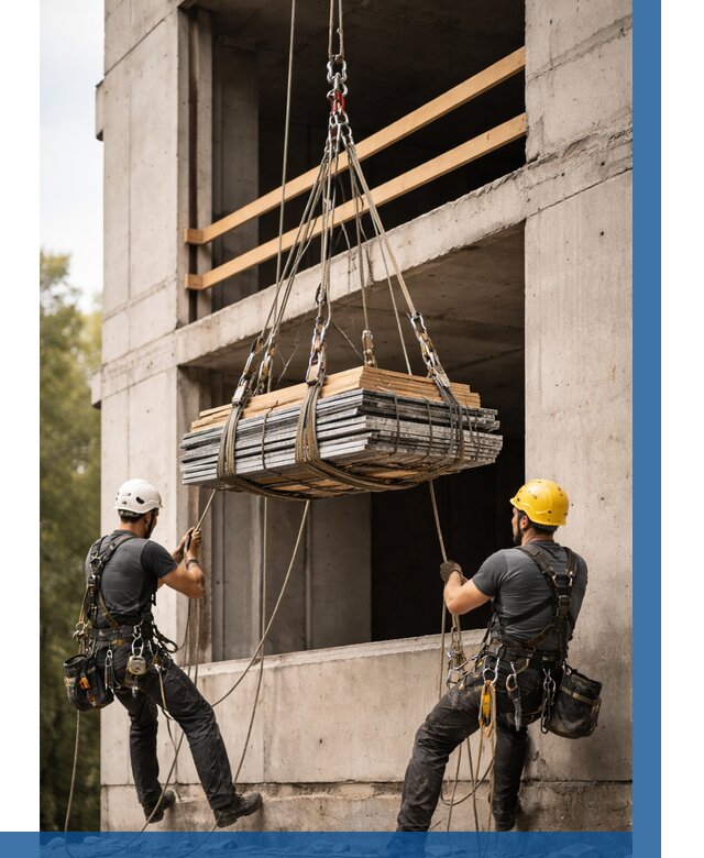 Подъем материала на этаж веревками в Долгопрудном от 1522 р. | ВЫСОТНИК-Длг