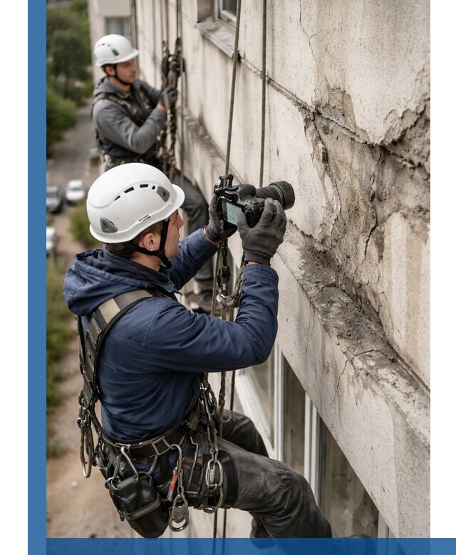 Фотофиксация дефектов фасада с высотной съемкой в Долгопрудном