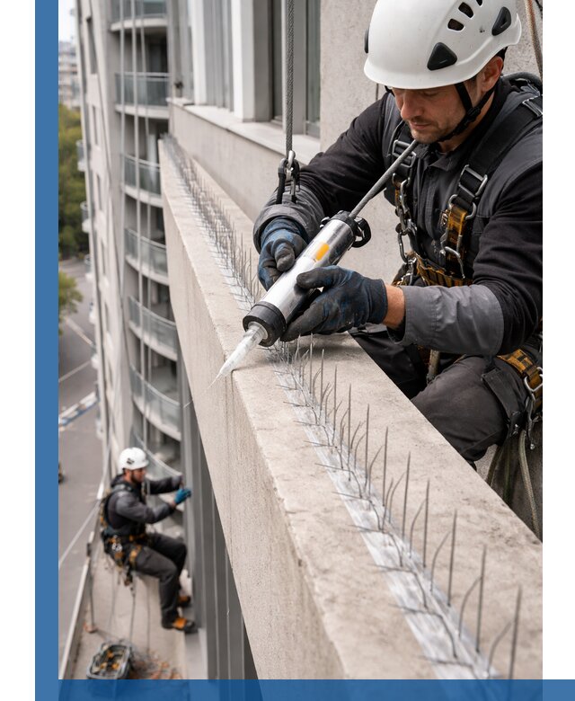 Установка шипов от птиц на фасадах и кровлях в Долгопрудном